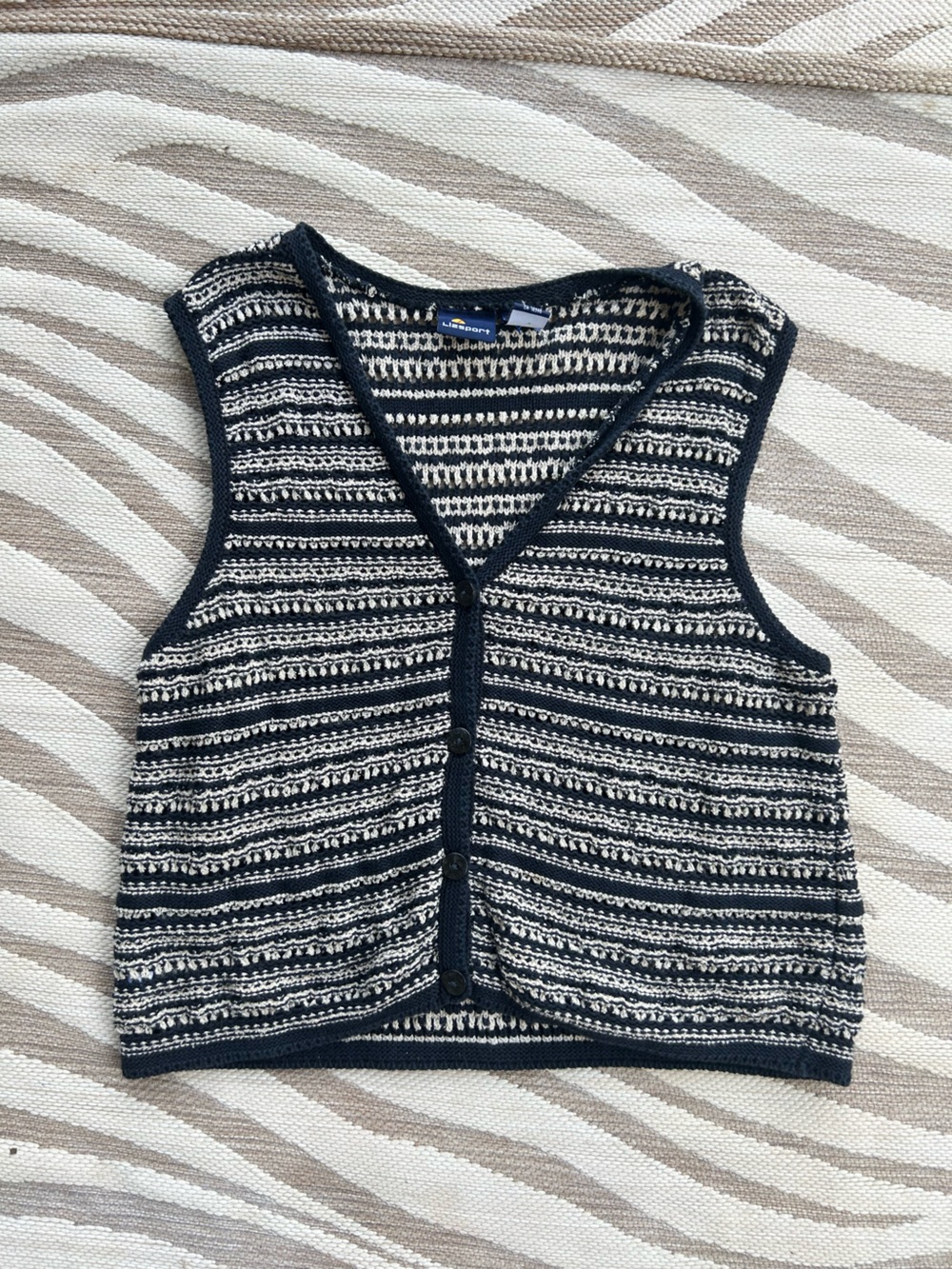 Vintage Lizsport Striped Black and White Knit Button Vest